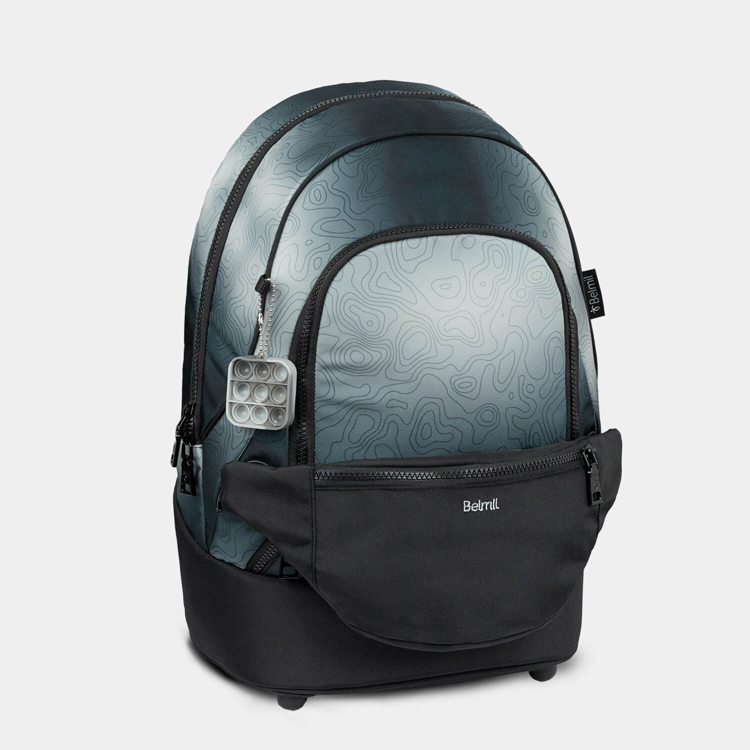 Backpack & Fanny Pack Black Grey Schoolbag 2pcs.