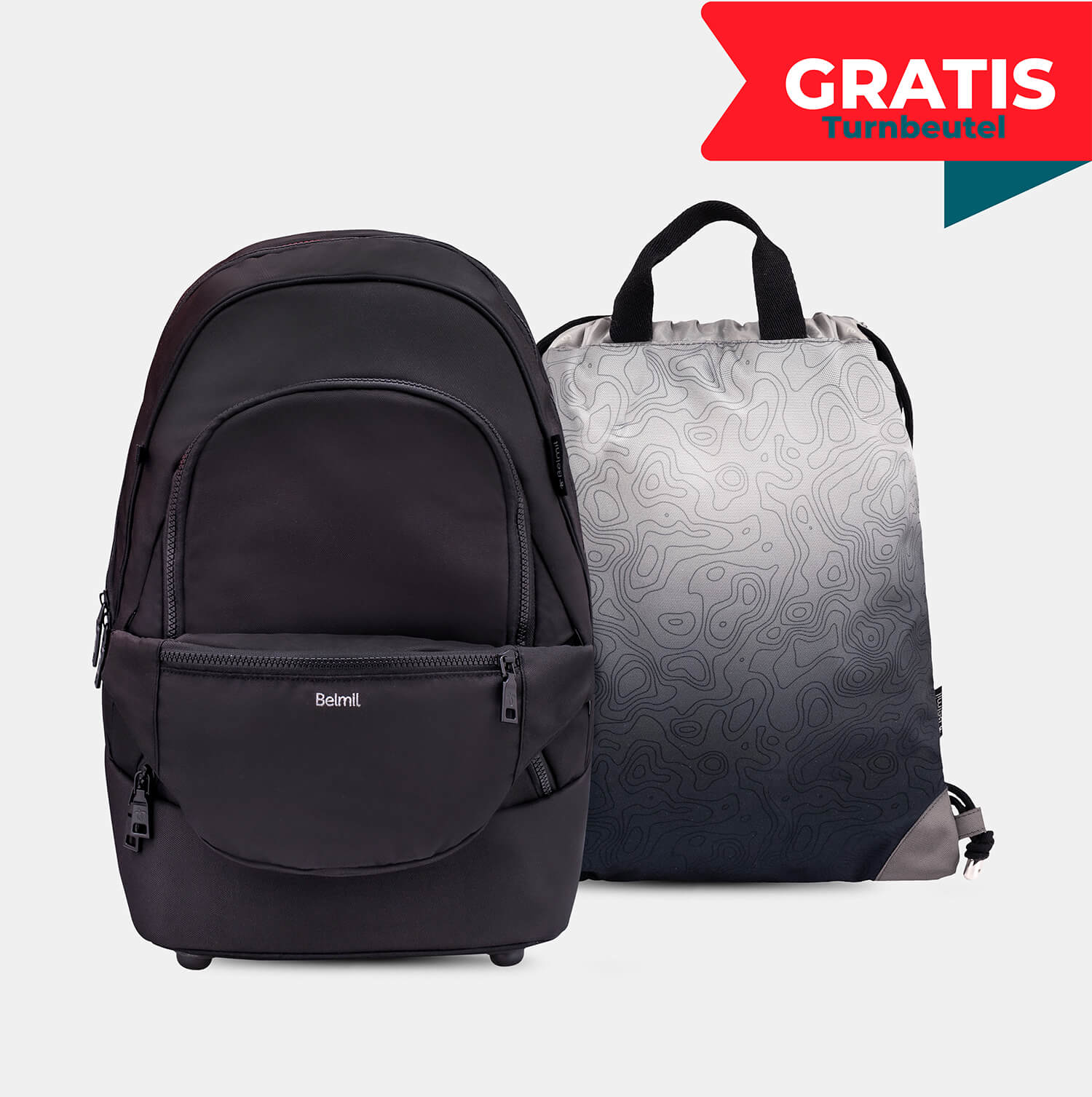 Backpack & Fanny Pack Black Schoolbag with GRATIS Gymbag