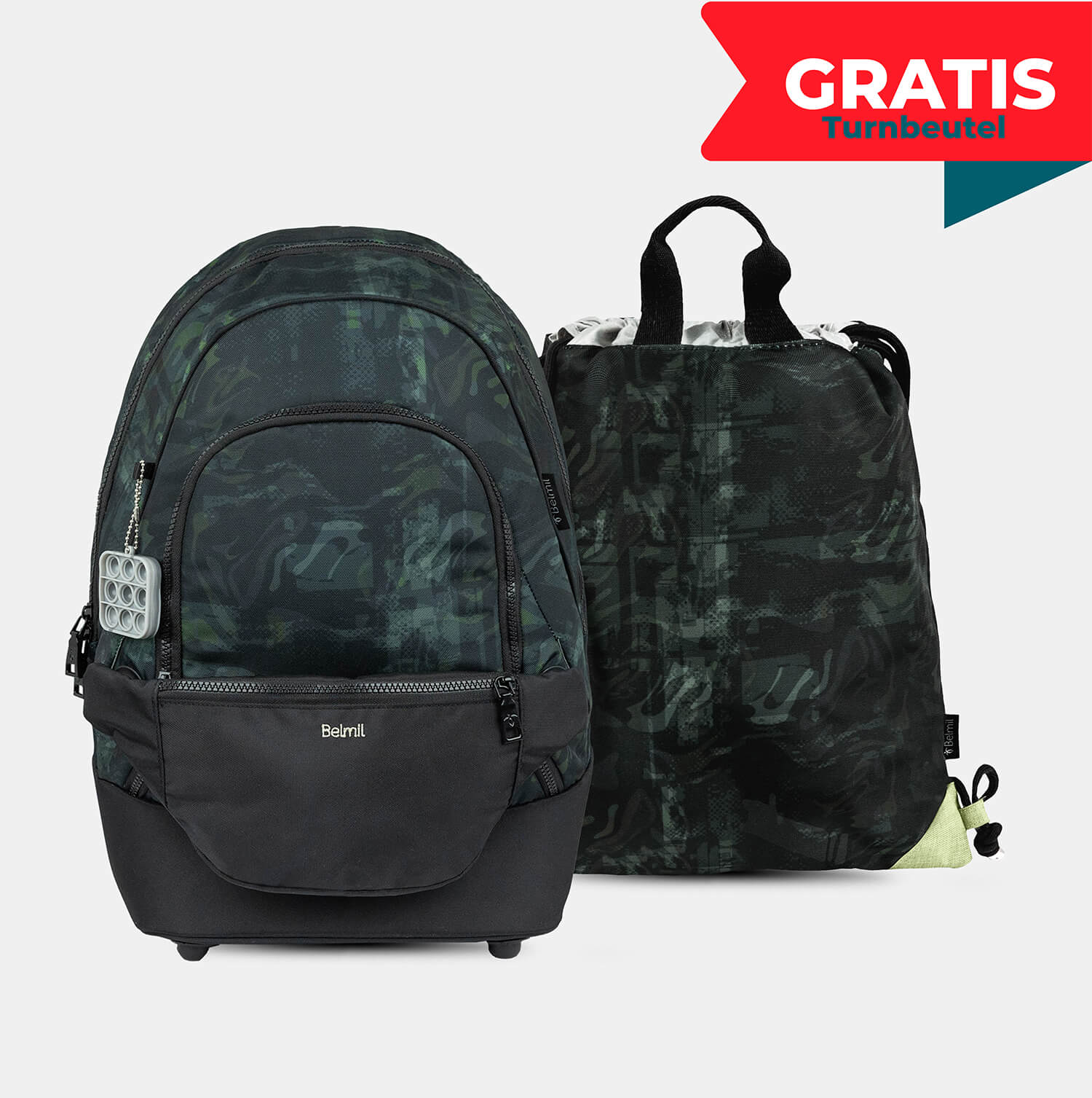 Backpack & Fanny Pack Grey Stone Schoolbag with GRATIS Gymbag