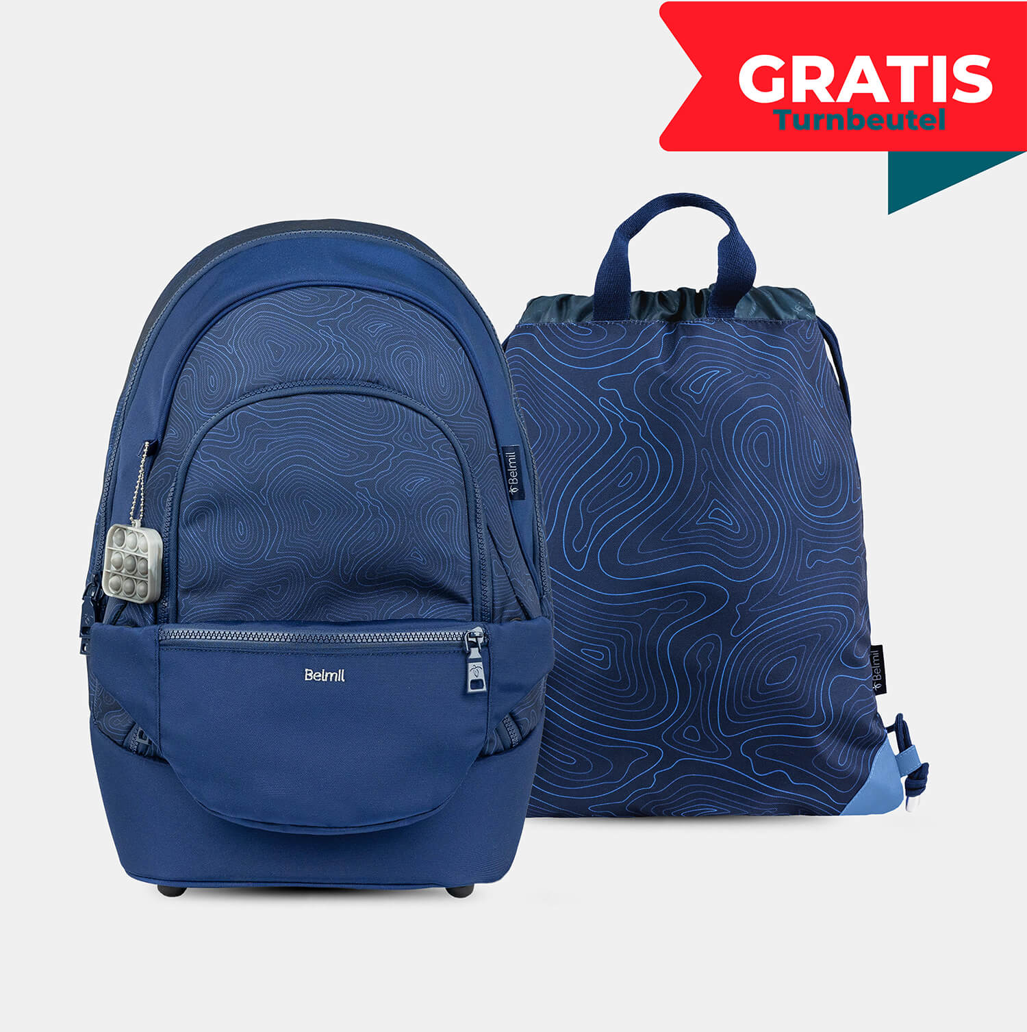 Backpack & Fanny Pack Topographic Schoolbag with GRATIS Gymbag