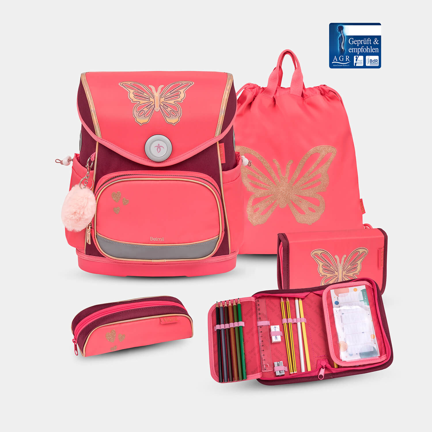Compact Plus Coral Schoolbag set 5pcs.