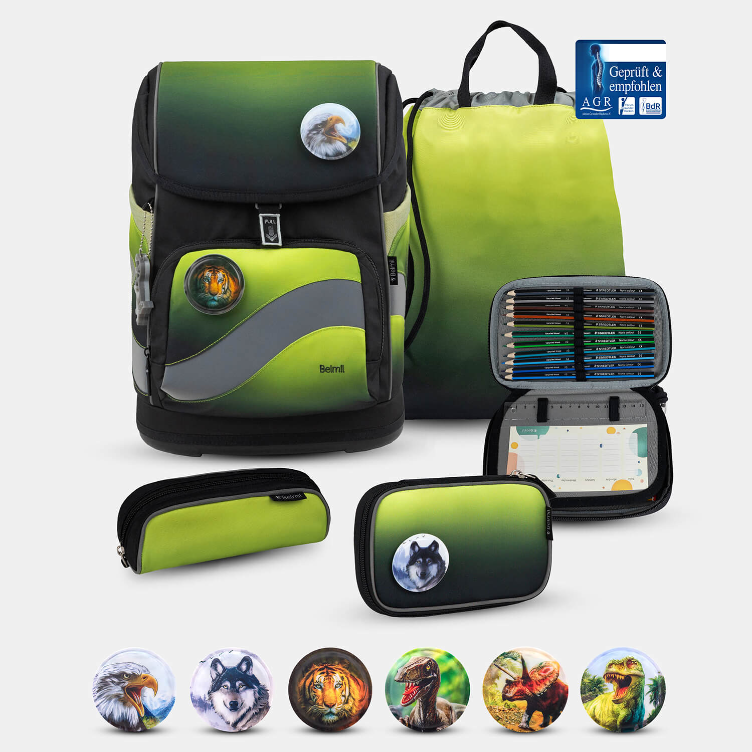 Smarty Plus Black Green Schoolbag set 5pcs.