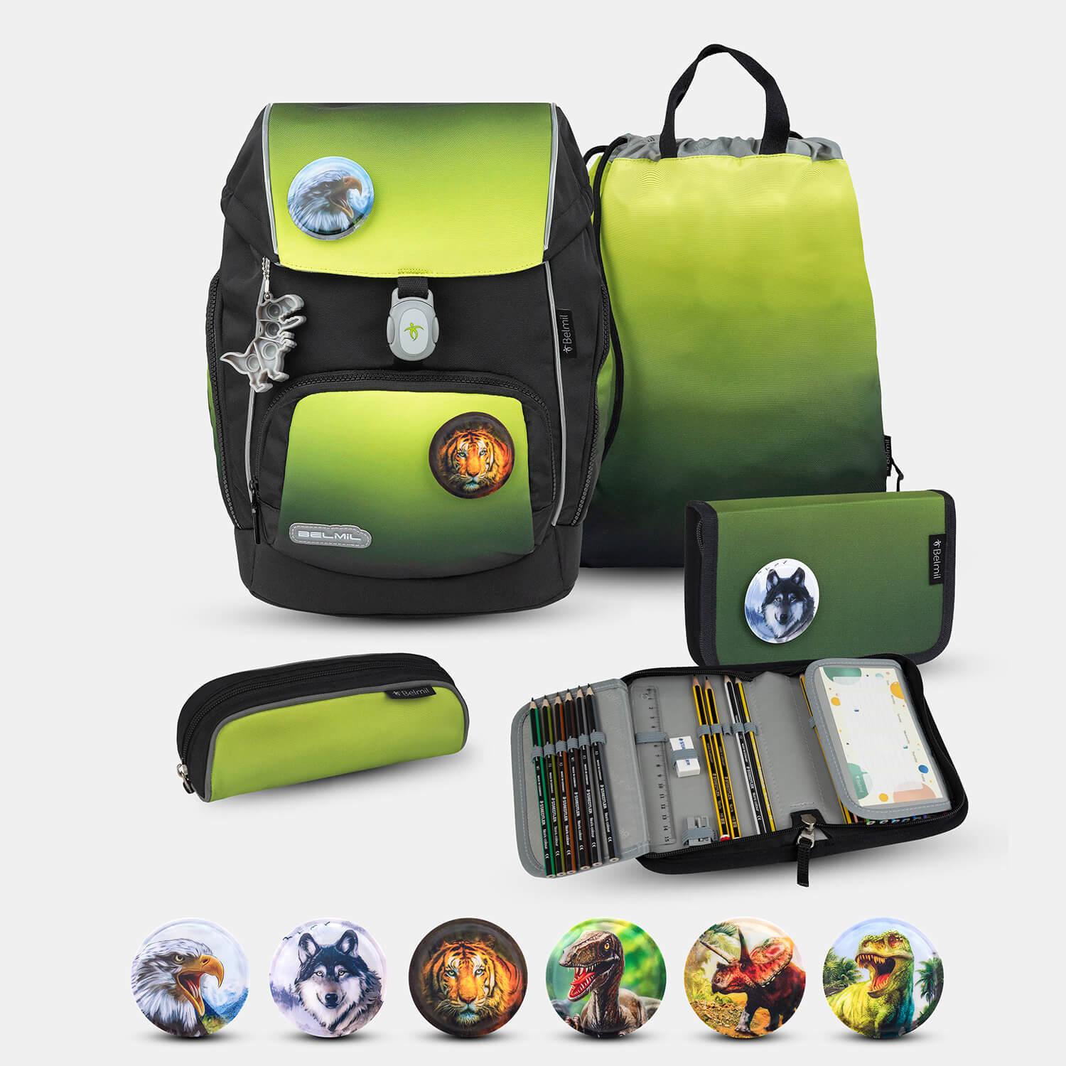 Comfy Plus Black Green Schoolbag set 5pcs.
