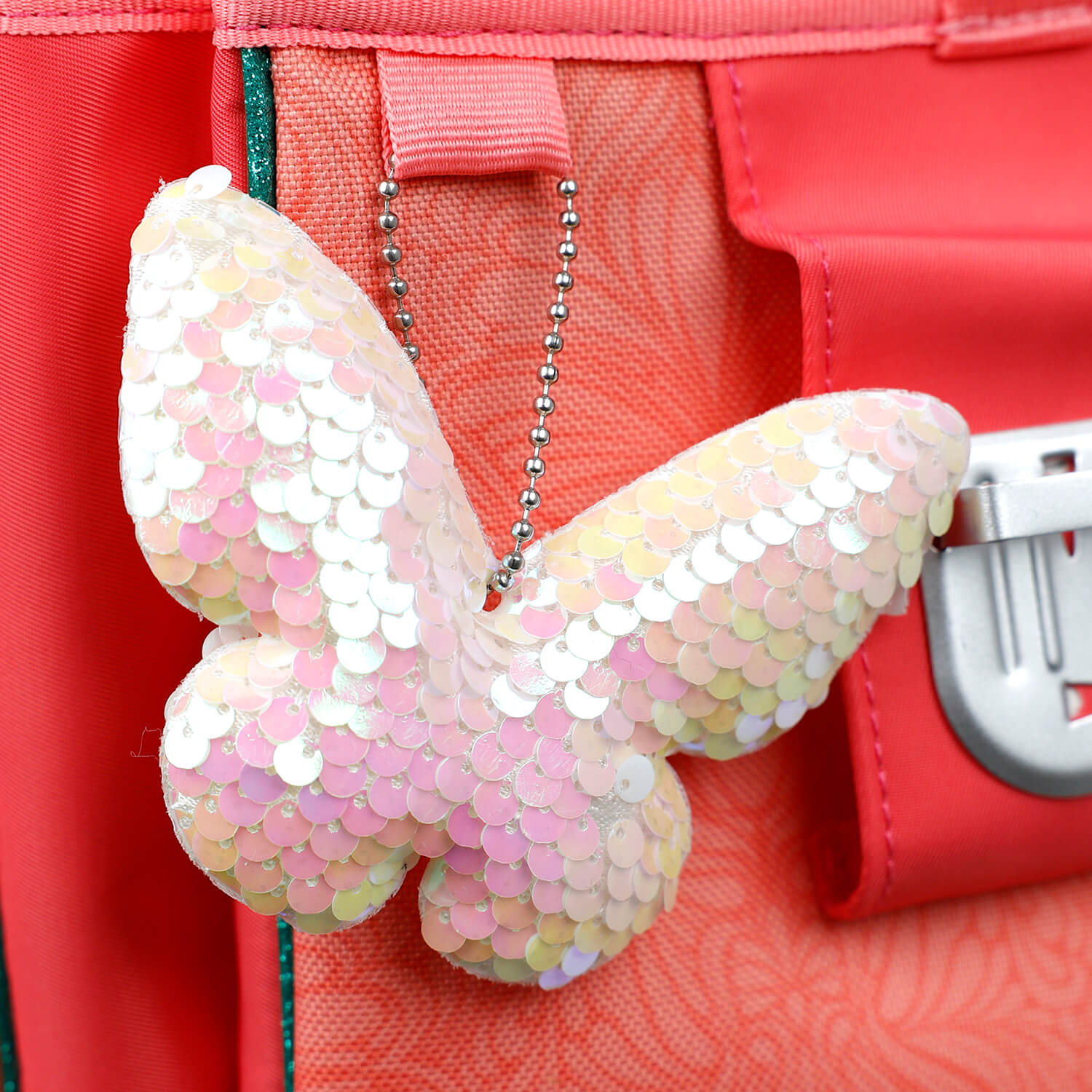 Keychain White Pink Butterfly Glitter
