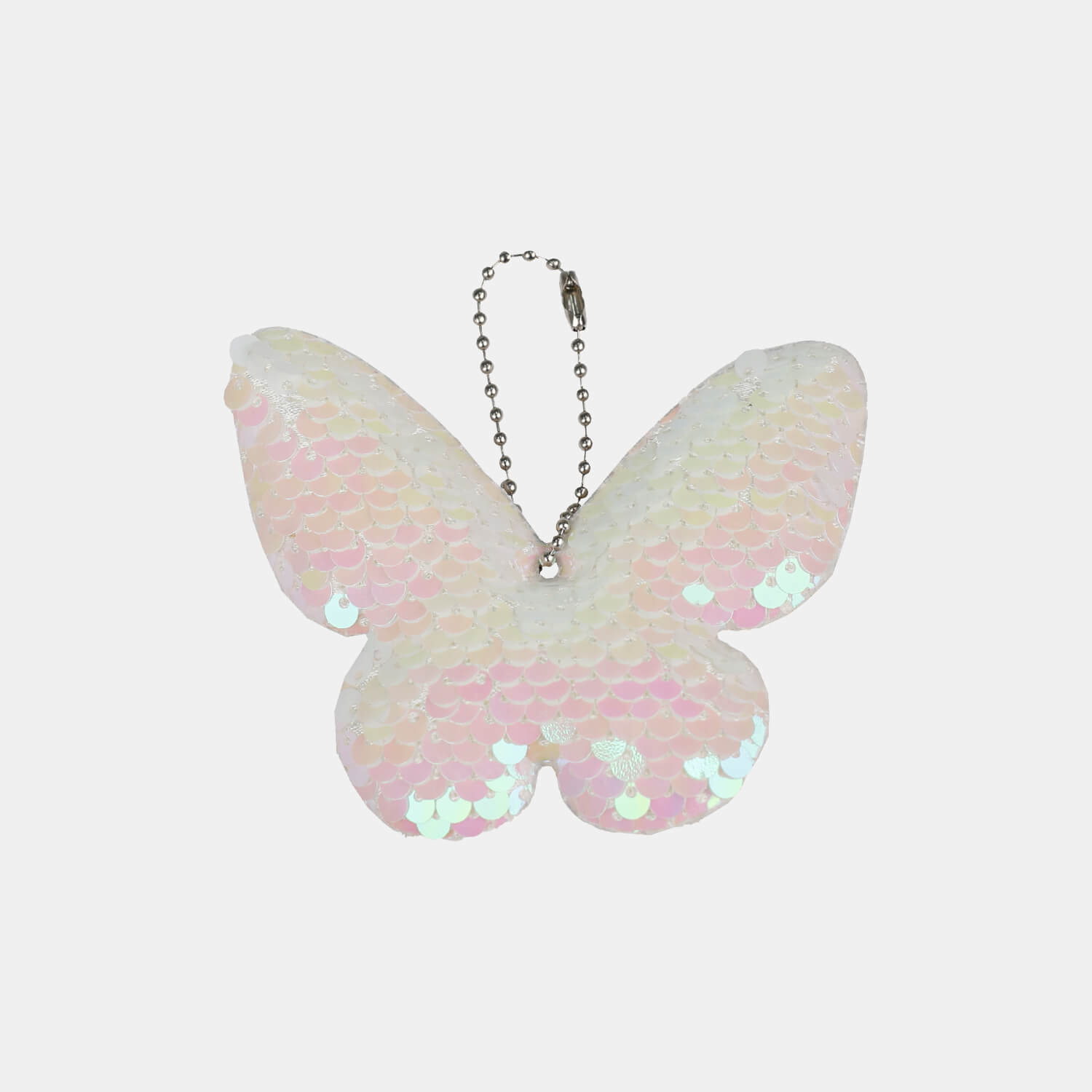 Keychain White Pink Butterfly Glitter