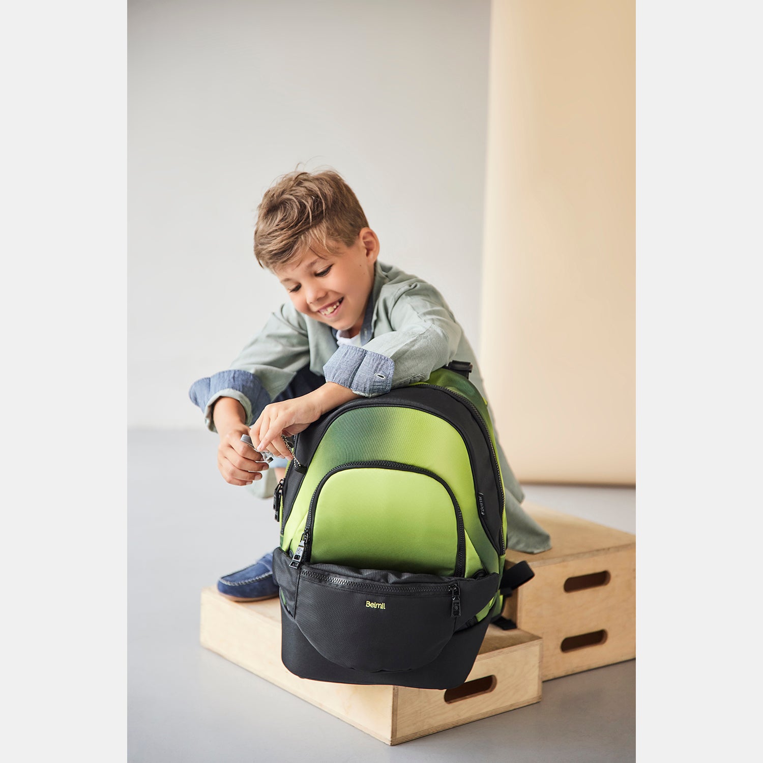 Backpack & Fanny Pack Black Green Schoolbag with GRATIS Gymbag